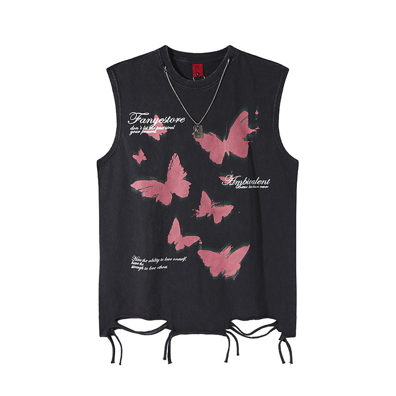 Harajuku Style Distressed Graffiti Butterfly Vest