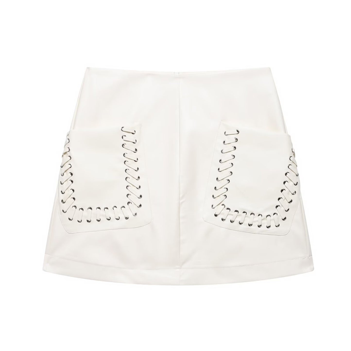 High-Waisted Pocket White Midi Skirt for Women