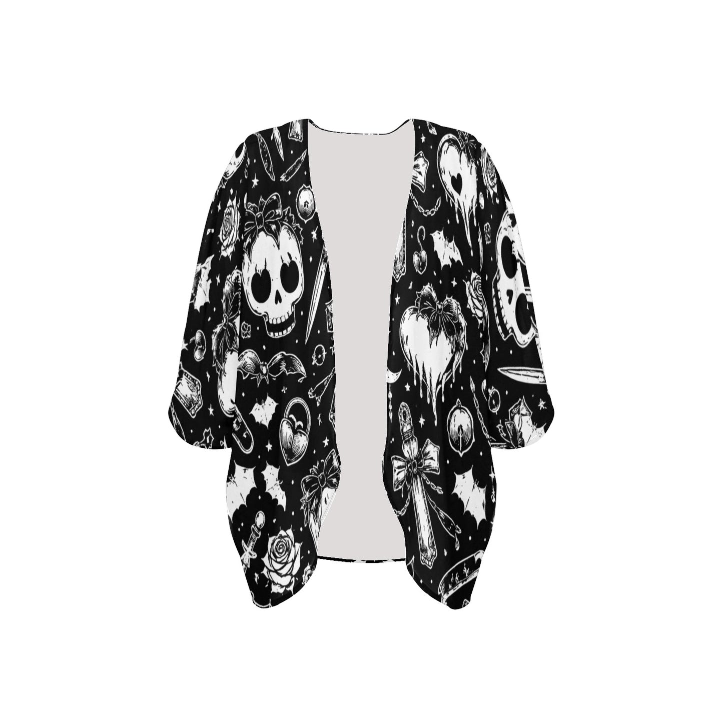 Skulls Goth Pattern Women's Kimono Chiffon Cover Up