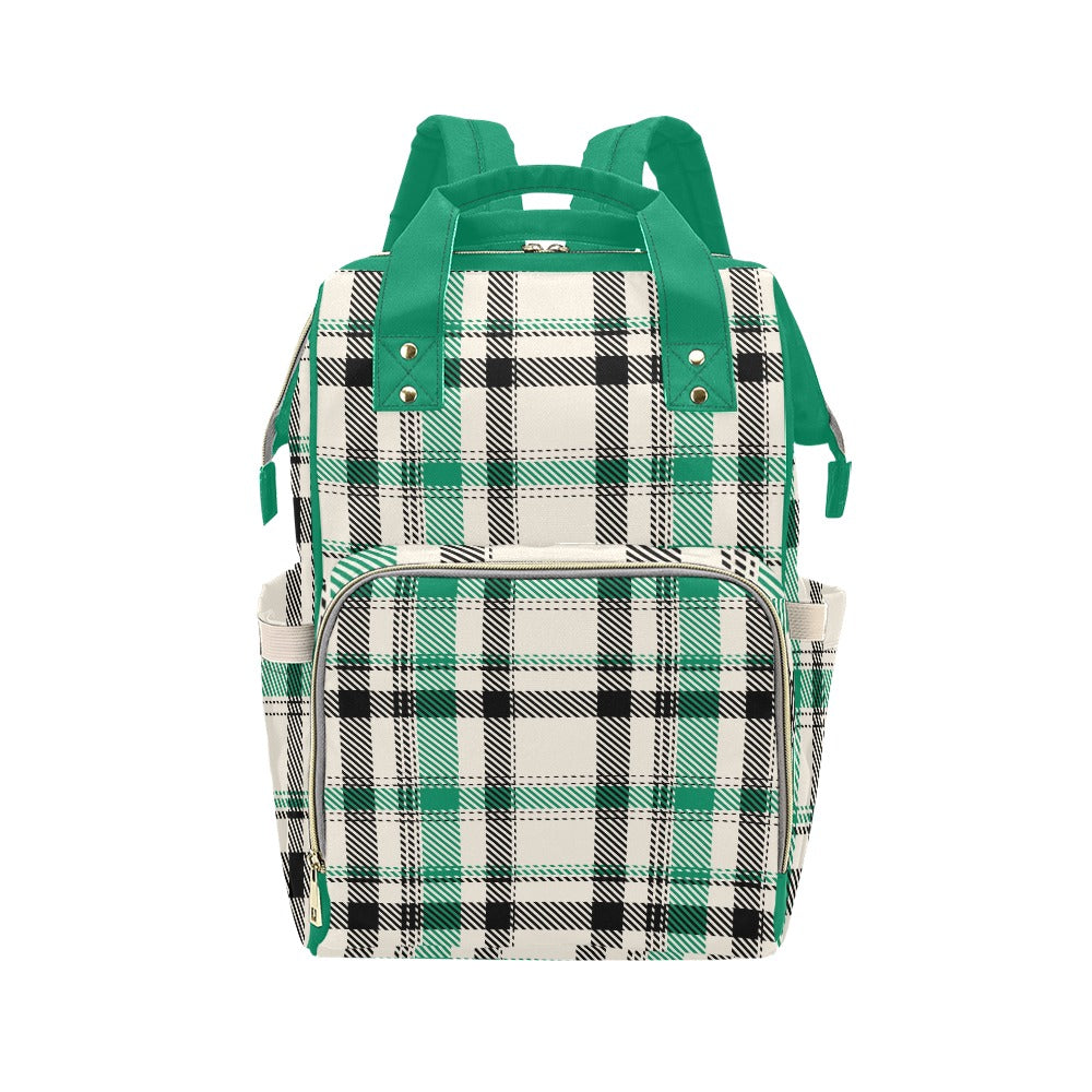 White Green Black Plaid Multi-Function Backpack