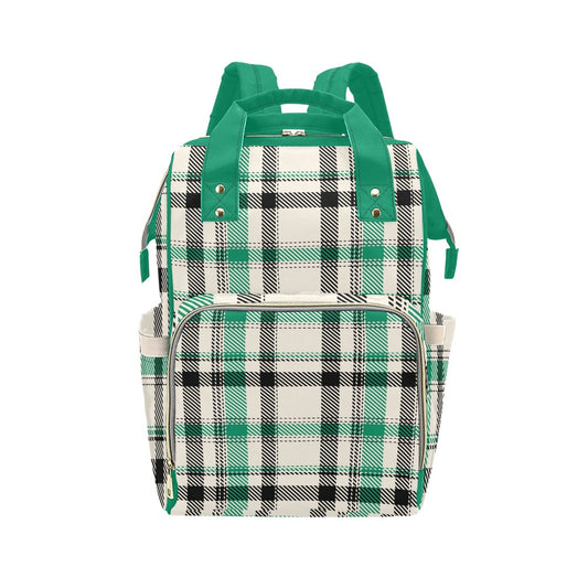 White Green Black Plaid Multi-Function Backpack