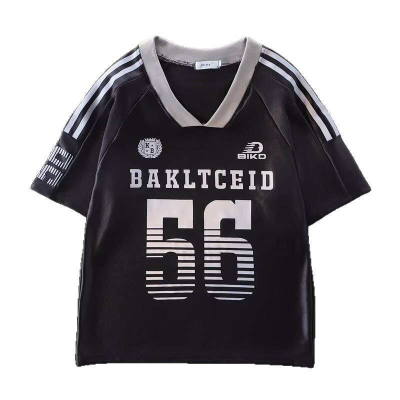 Harajuku V-Neck Ice Hockey Jersey T-Shirt for Summer