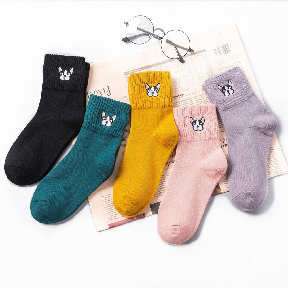 Cotton Sock Harajuku Cartoon Dog Embroidery Cute Socks