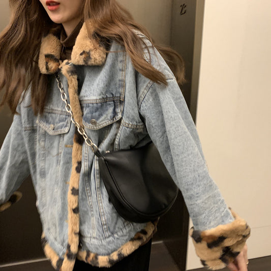 Cool & Handsome Leopard Print Rabbit Fur Coat