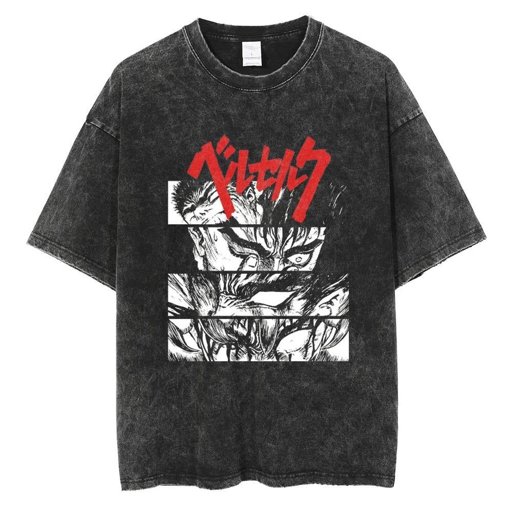 Men's Washed Black Hip Hop Streetwear T-Shirt