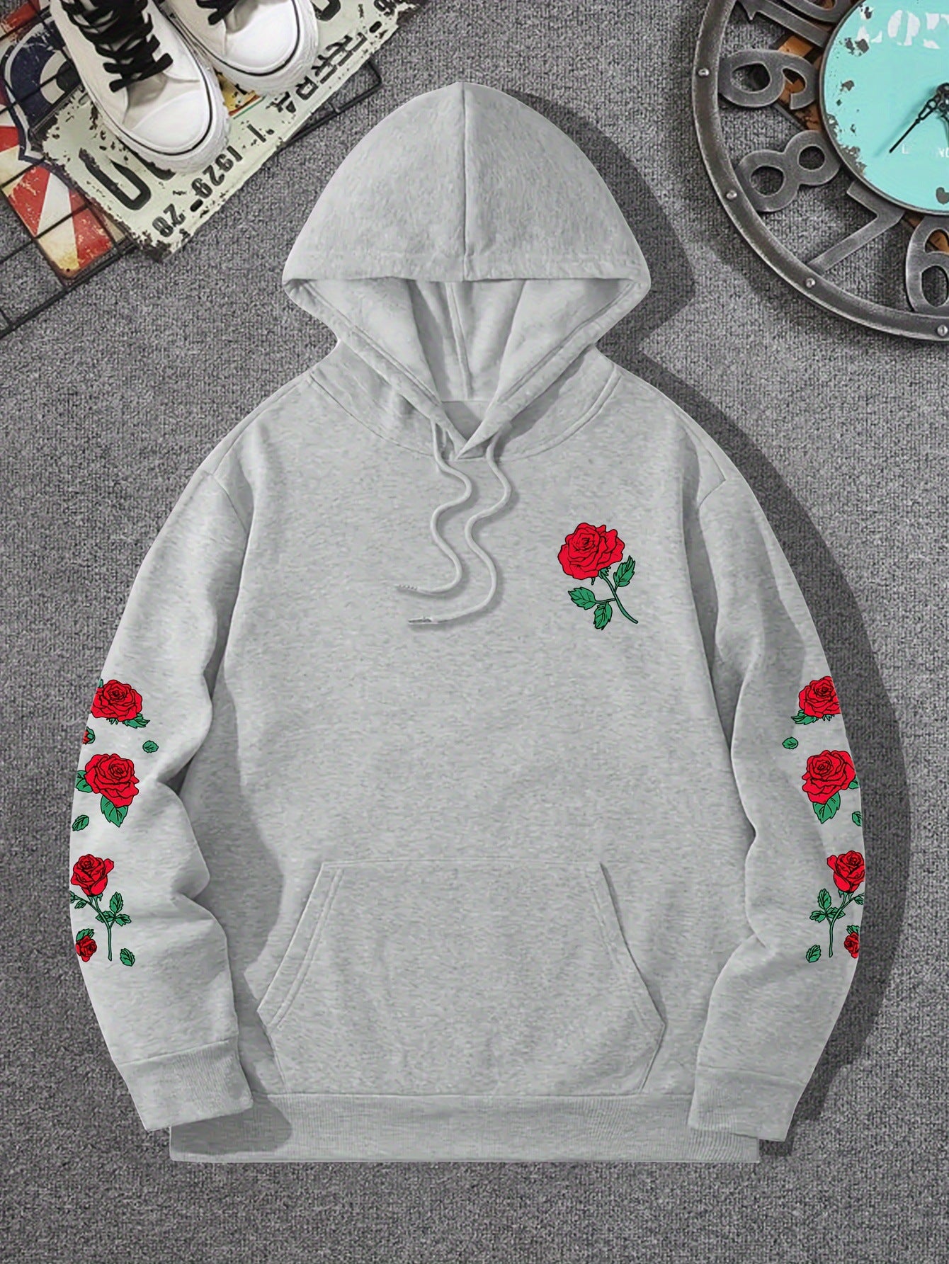 Harajuku Style Red Rose Off Shoulder Sweatshirt