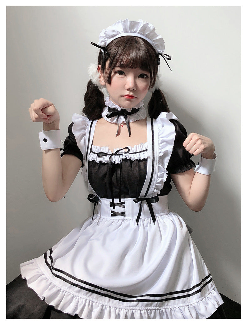 Japanese Black and White Maid Outfit Women's Clothing, Cute Lolita Dress, Daily Wear, Plus Size Cosplay