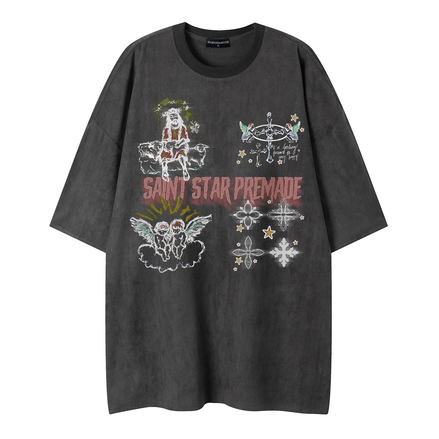 Angel Print Short Sleeved Shirt — Harajuku Street Style Cotton Blend
