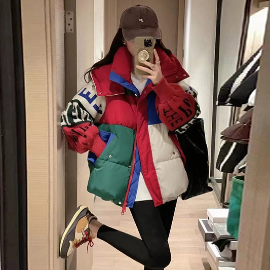Harajuku Style Letter Stitched Down Jacket for Women