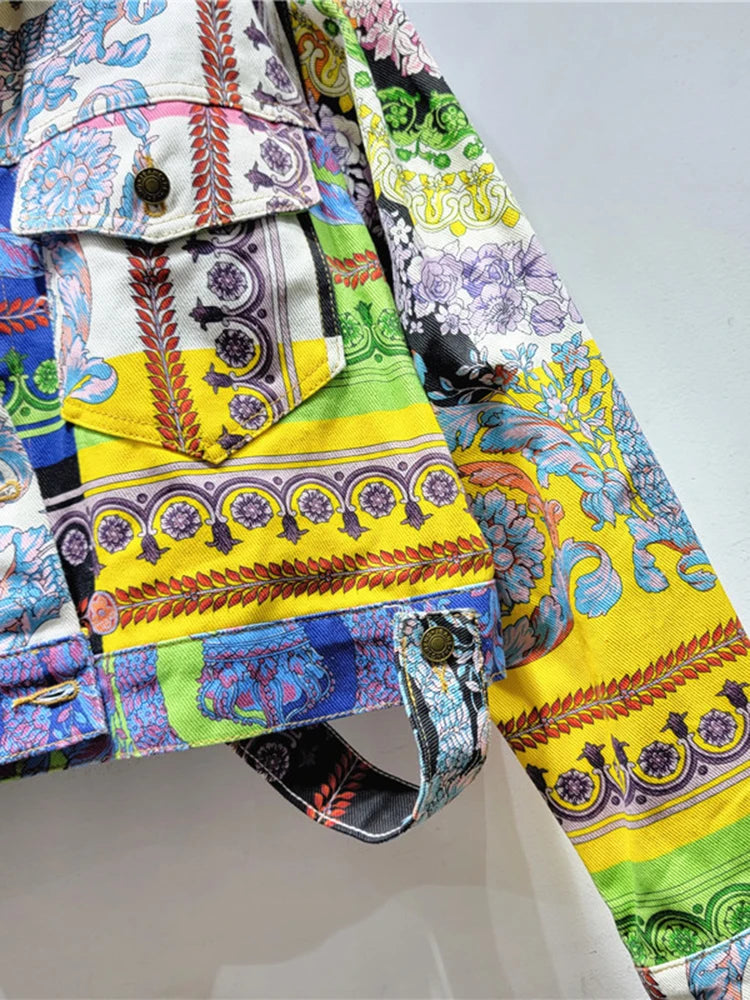 Retro Floral Harajuku Denim Jacket for Women