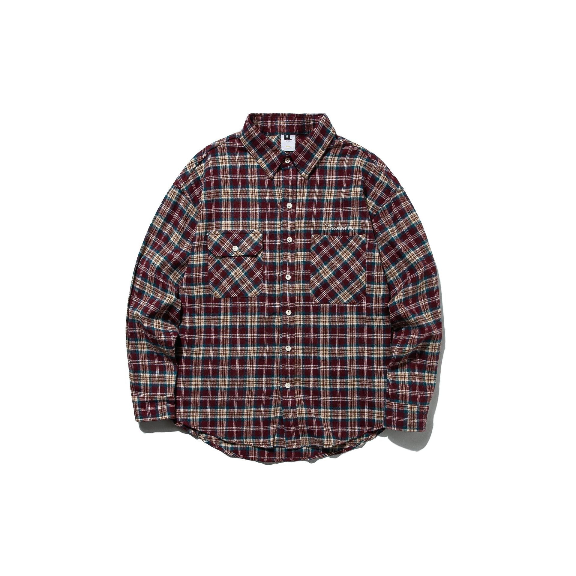 Loose Casual Color-Blocked Checkered Long Sleeve Turn-Down Collar Shirt