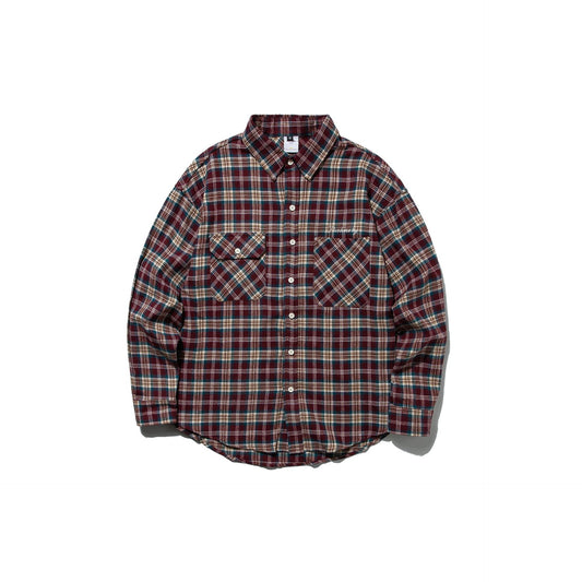 Loose Casual Color-Blocked Checkered Long Sleeve Turn-Down Collar Shirt