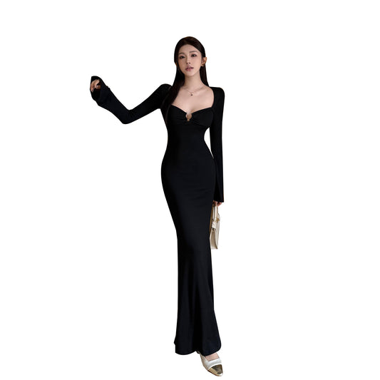 Metal Buckle Hollow Out Princess Style Sexy Dress