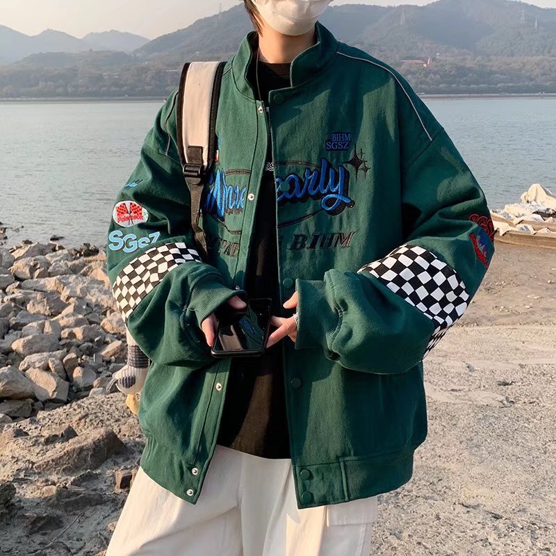 Retro Logo Embroidered Racing Baseball Jacket