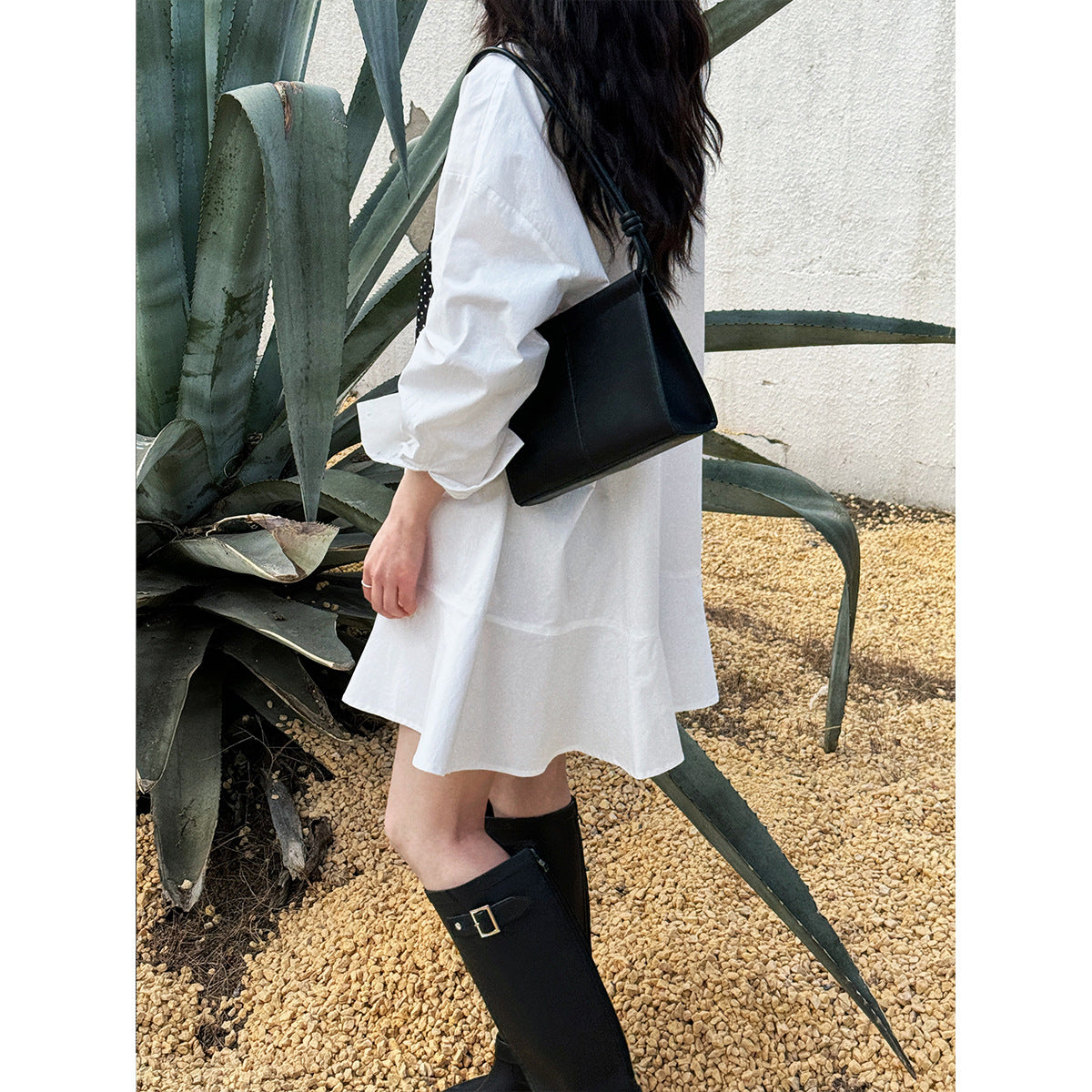 Minimalist Collar Dress with Fish Tail Hem