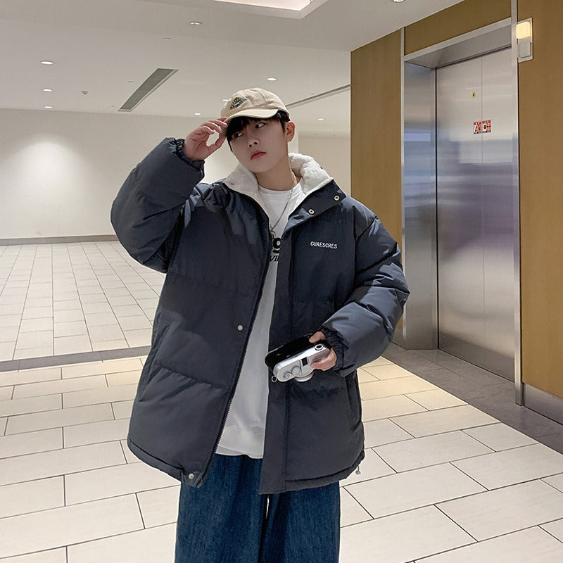 Harajuku Style Thickened Cotton Coat for Men in Winter