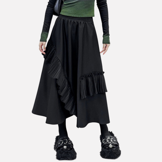 Harajuku-Inspired Folded Midi Skirt for Women