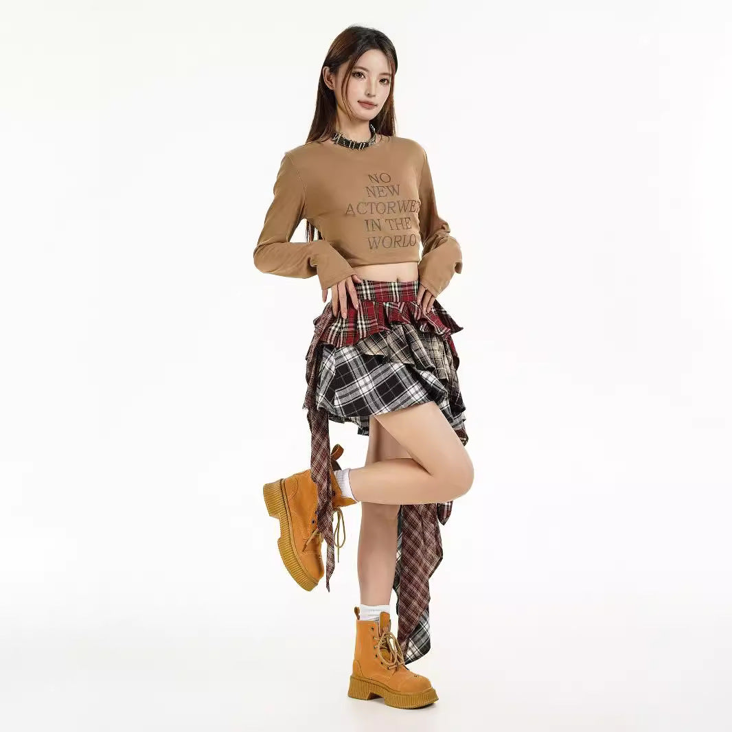American Retro Patchwork Skirt for Women - Spicy Girl Style, Fashionable Irregular Short Skirt