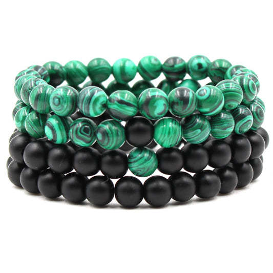 Stylish 8mm Matte Black Frosted Stone Malachite Couple Bracelet