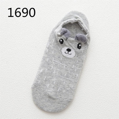 Kawaii Cat & Dog Cotton Socks for Women - Summer Boat Style