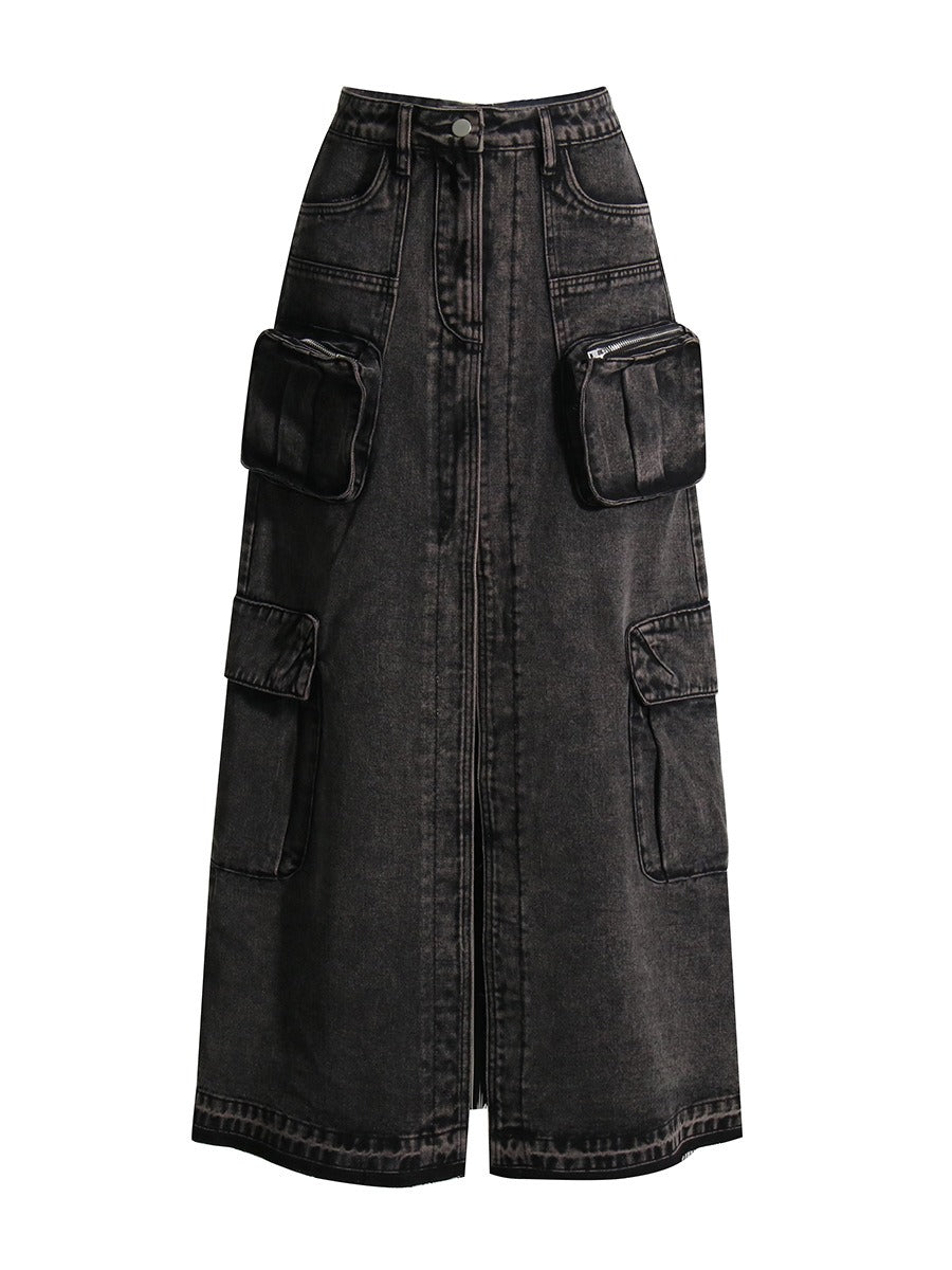 Chaopai High Waist Split Denim Skirt - Harajuku Style