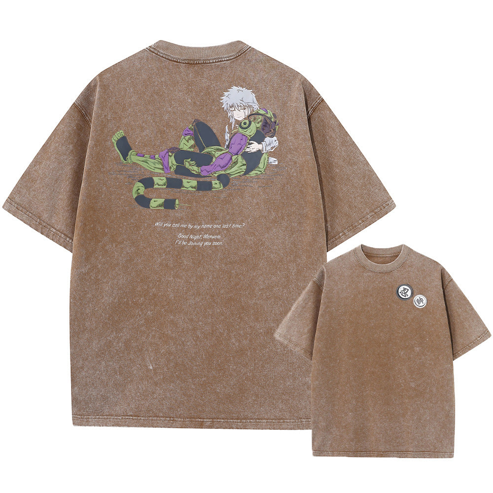 Printed Retro Washed Cotton T-Shirt Clothing