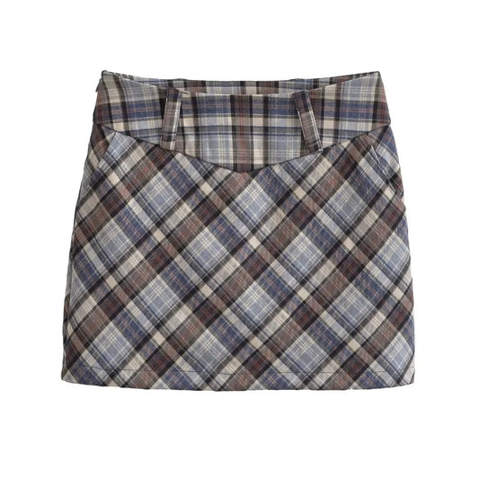 Plaid Mini A-line Skirt with High Elasticity in Sweet and Spicy Style