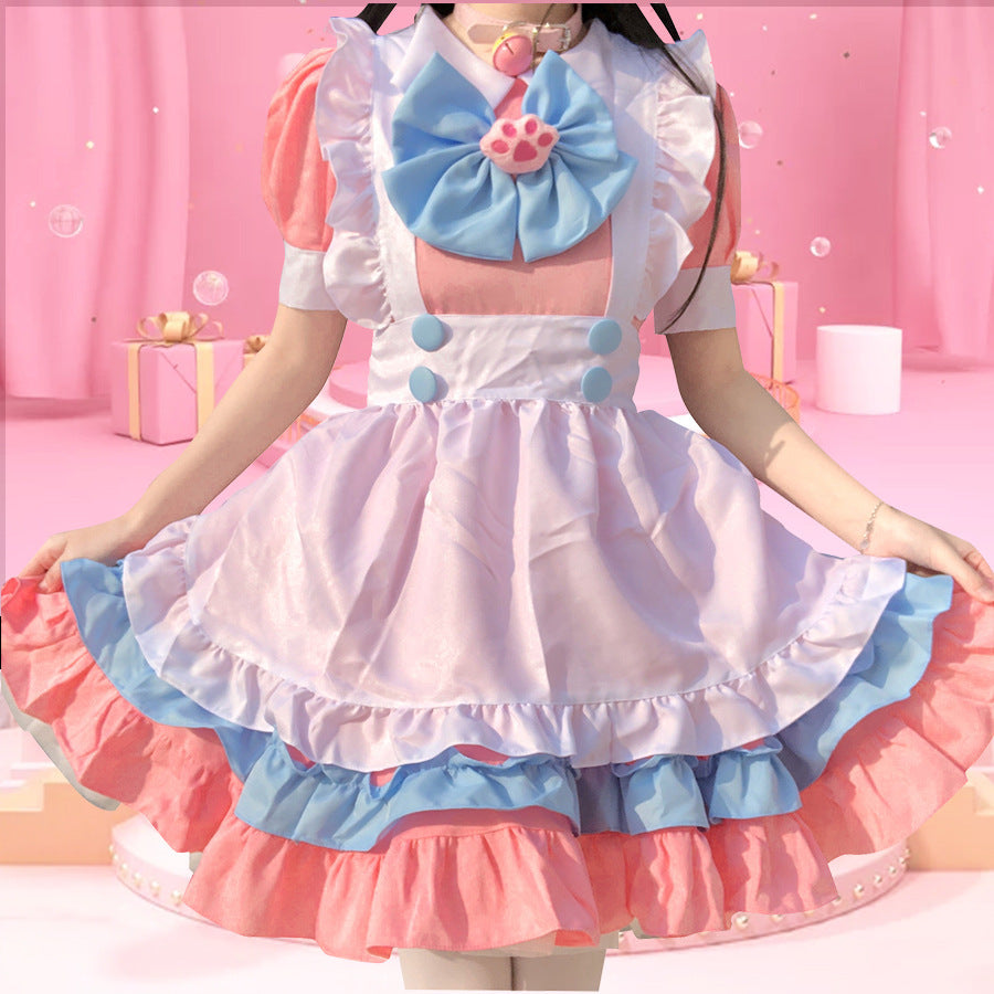 Cute Pink Maid Costume Style Daily Lolita Dress Set for Women