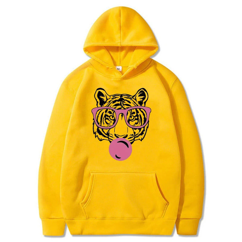 Cartoon Tiger Cute Pattern Printed Hooded Sweatshirt Unisex Long Sleeve Casual Jacket