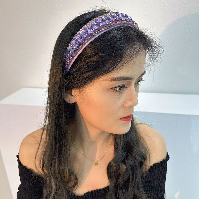 Double Row Geometric Circular Purple Rhinestone Headband