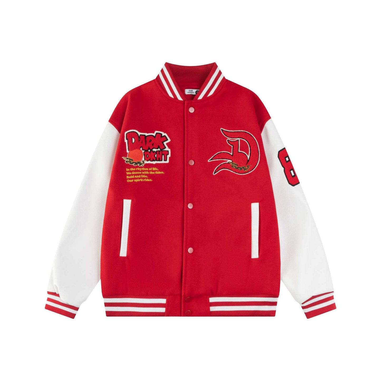 Unisex Collage Color Leather Snake Letter Bomber Jacket
