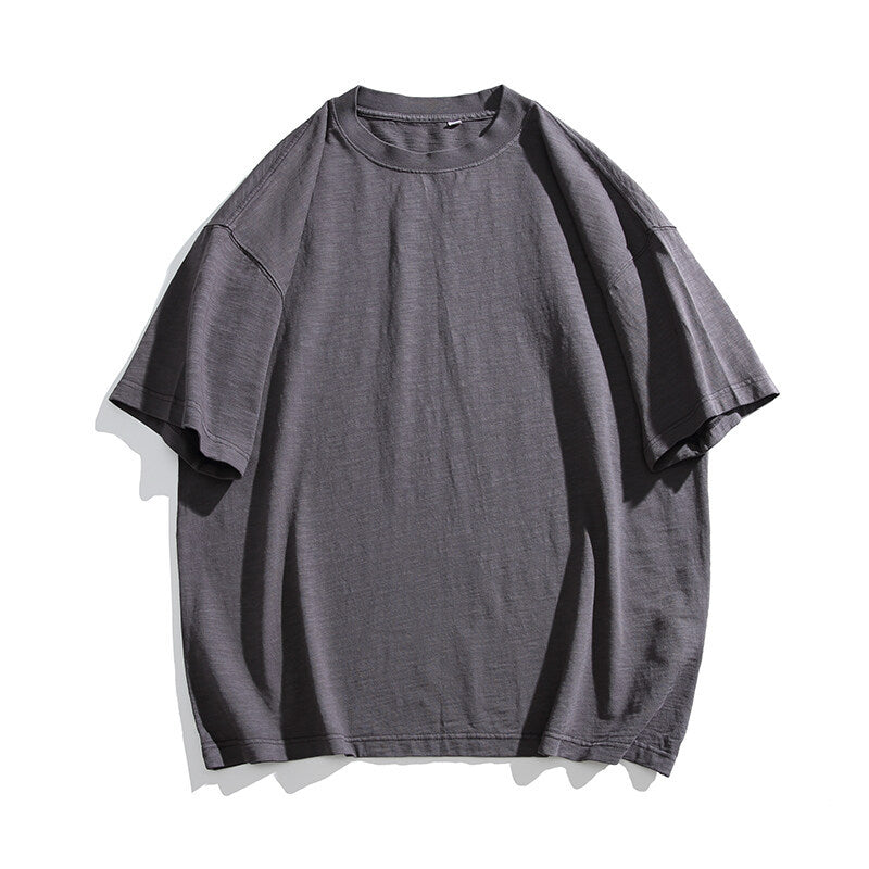Harajuku Style Wash Bamboo Cotton Round Neck T-Shirt