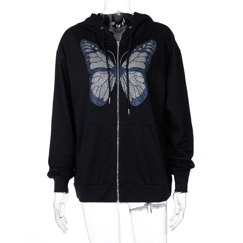 Playful Butterfly Ironing Long Sleeve Hoodie Sweater