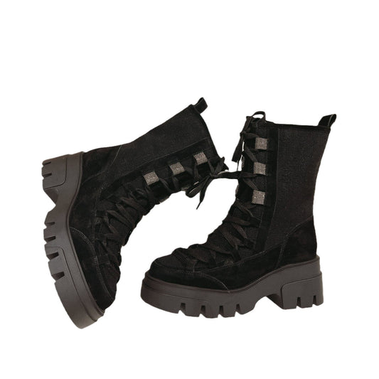 Classic Lace-Up Mid-Calf Boots for Women - Rubber Anti-Slip Suede Ankle Booties - Autumn Platform Fashion Boots - Women's Winter Boots