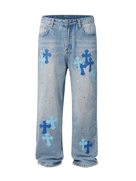 Men's Harajuku Style Cross Wide Straight Jeans