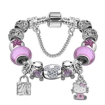 925 Silver Kitty Cat Charm Bracelet for Harajuku Style