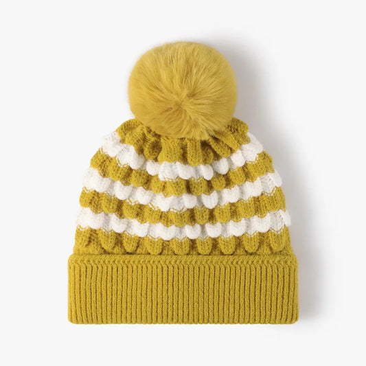 Playful Striped Pom-Pom Knit Hat