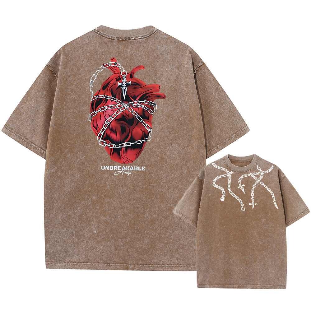 Printed Retro Washed Cotton T-Shirt Clothing