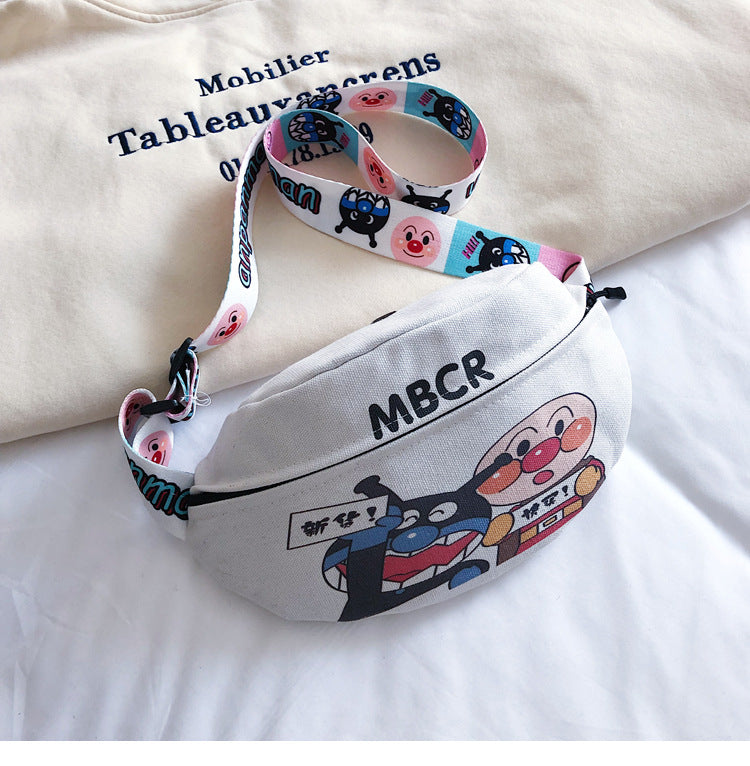 Playful White Anpanman Canvas Chest Bag