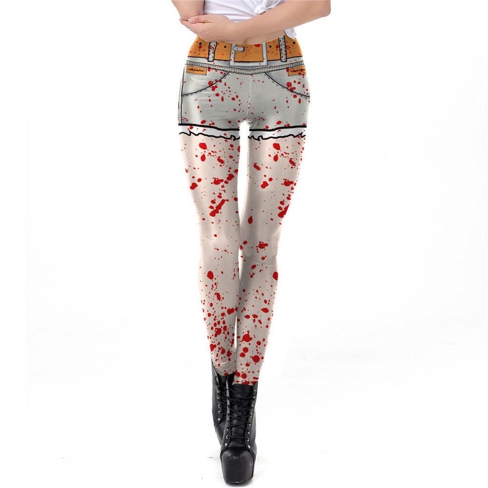 Women's Blood Spatter Digital Print Leggings - Stripped Workout Pants