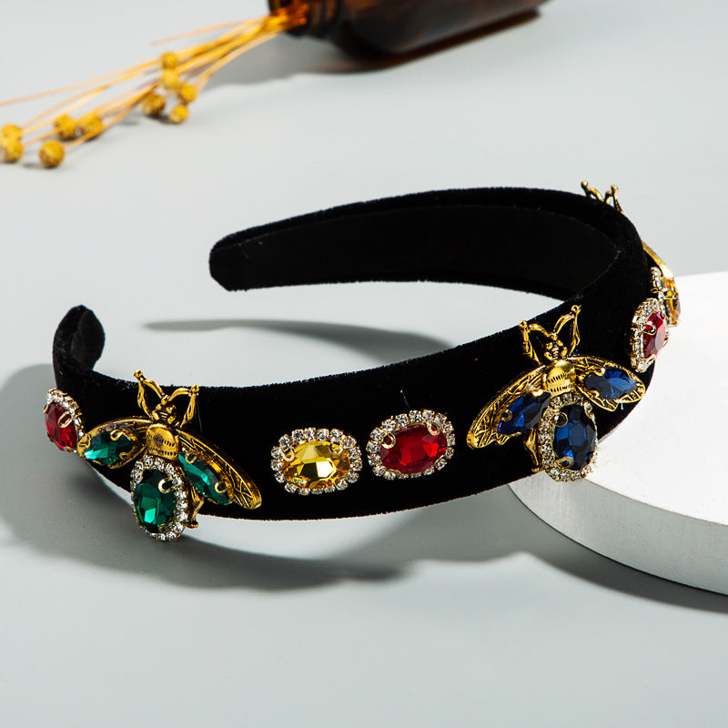 Baroque Black Gold Velvet Bee Headband