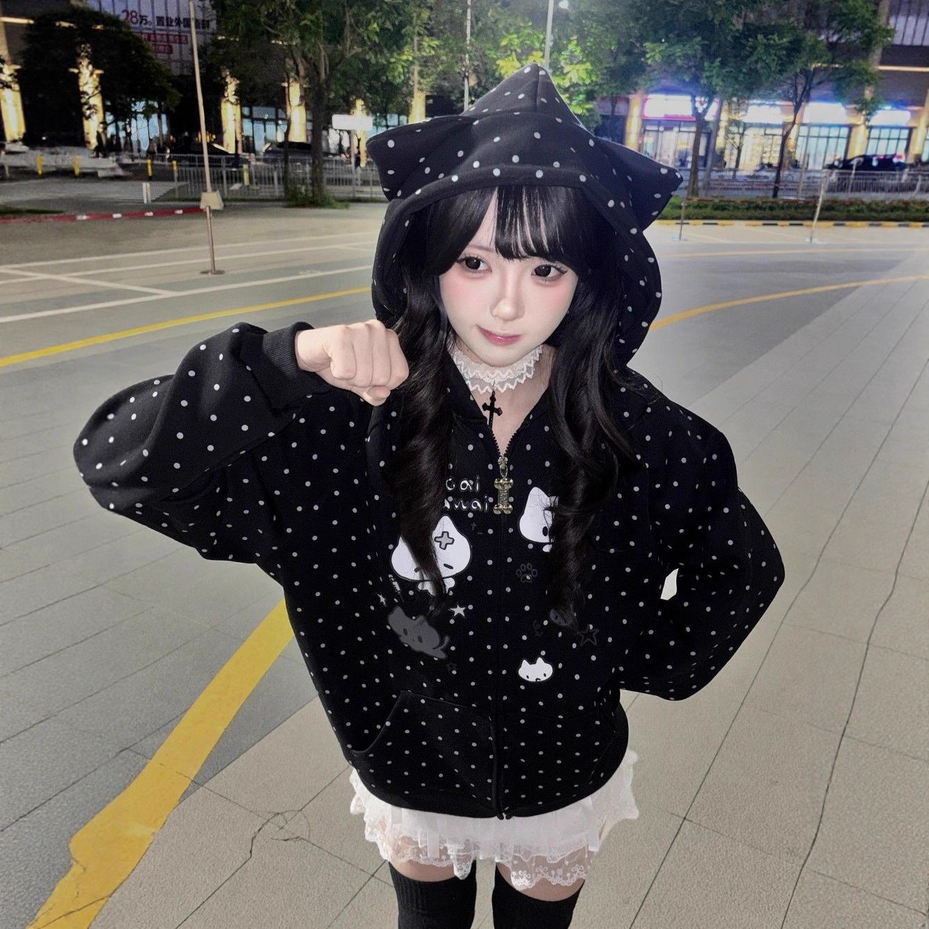 Cute Cat Print Hoodie