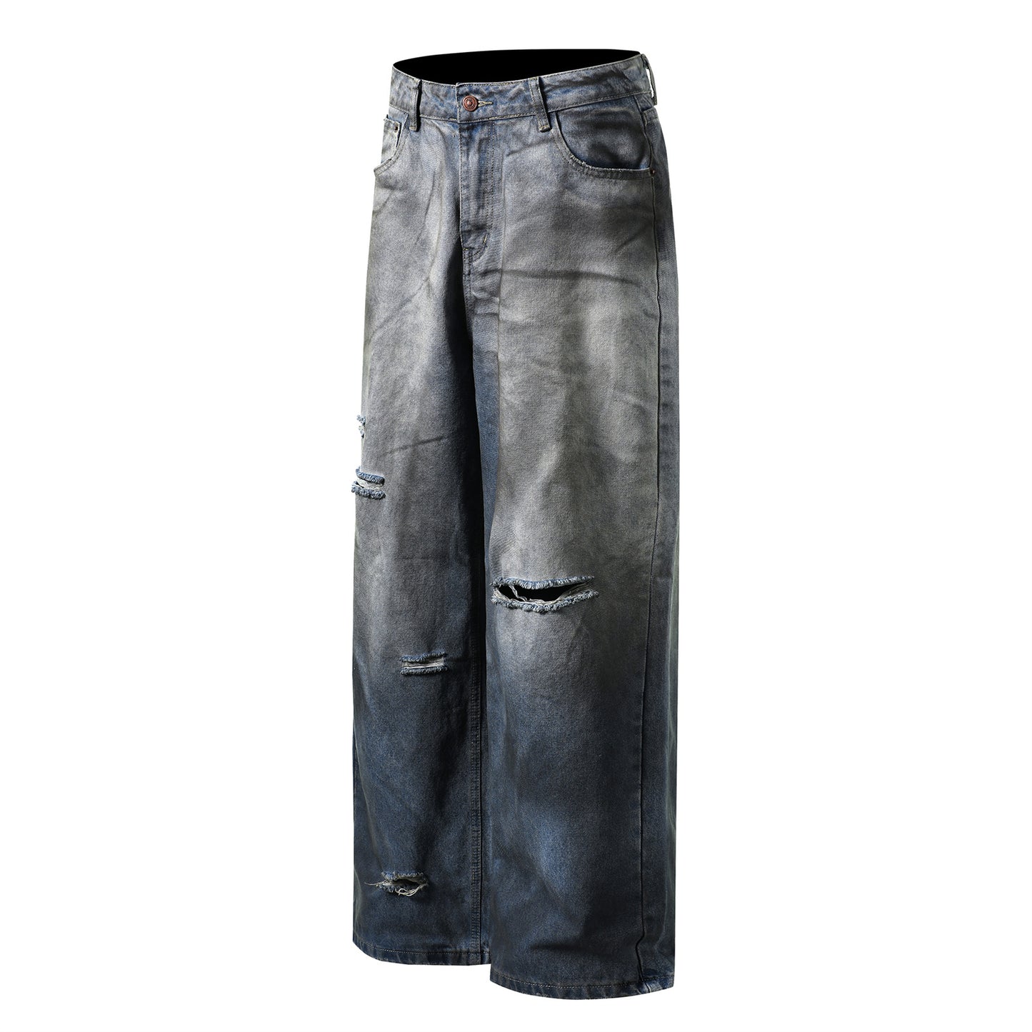 Washed Distressed Straight Leg Denim Pants