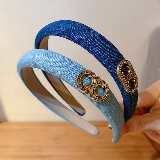 Blue Temperament Rhinestone Sponge Headband