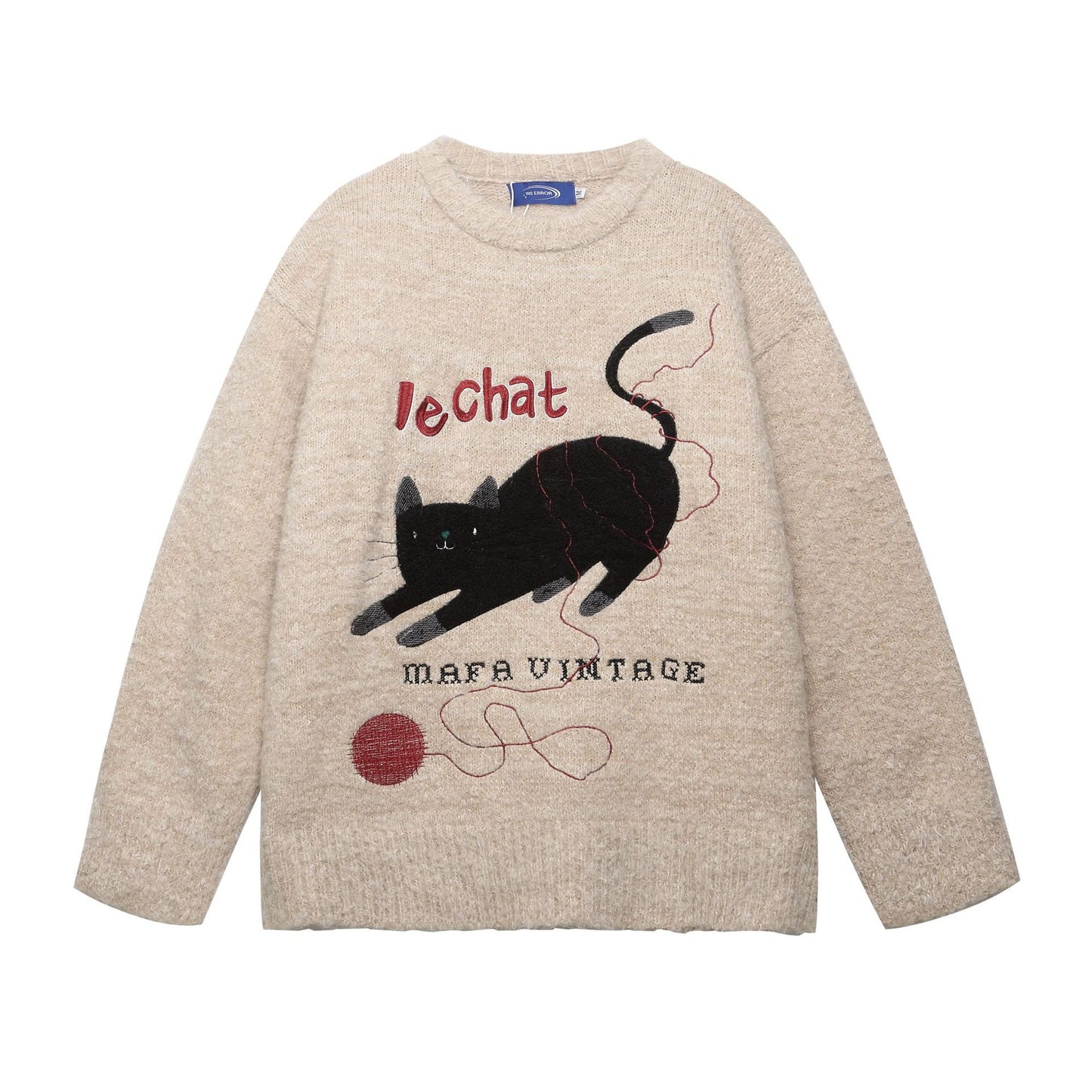 Cat Embroidered Knitted Sweatshirt