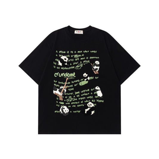 Cute Fuzzy Panda Letter Print Short Sleeve T-Shirt