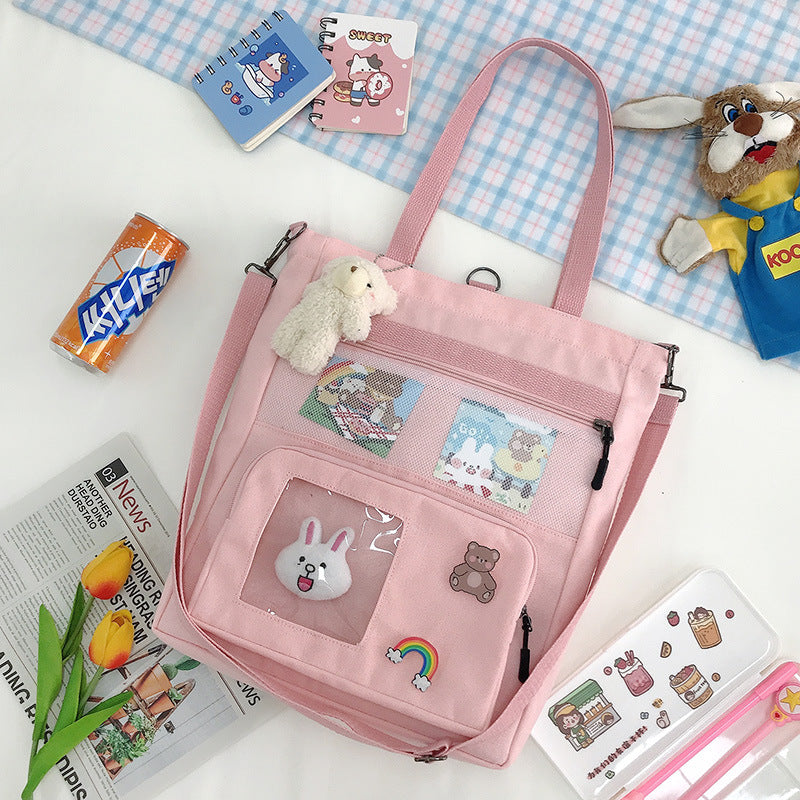 Korean Spring Canvas Rabbit Pendant Backpack
