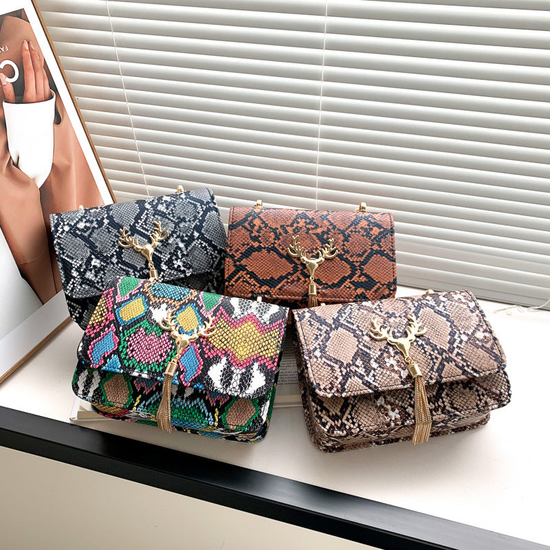 Harajuku Style Snake Pattern Tassel Bag