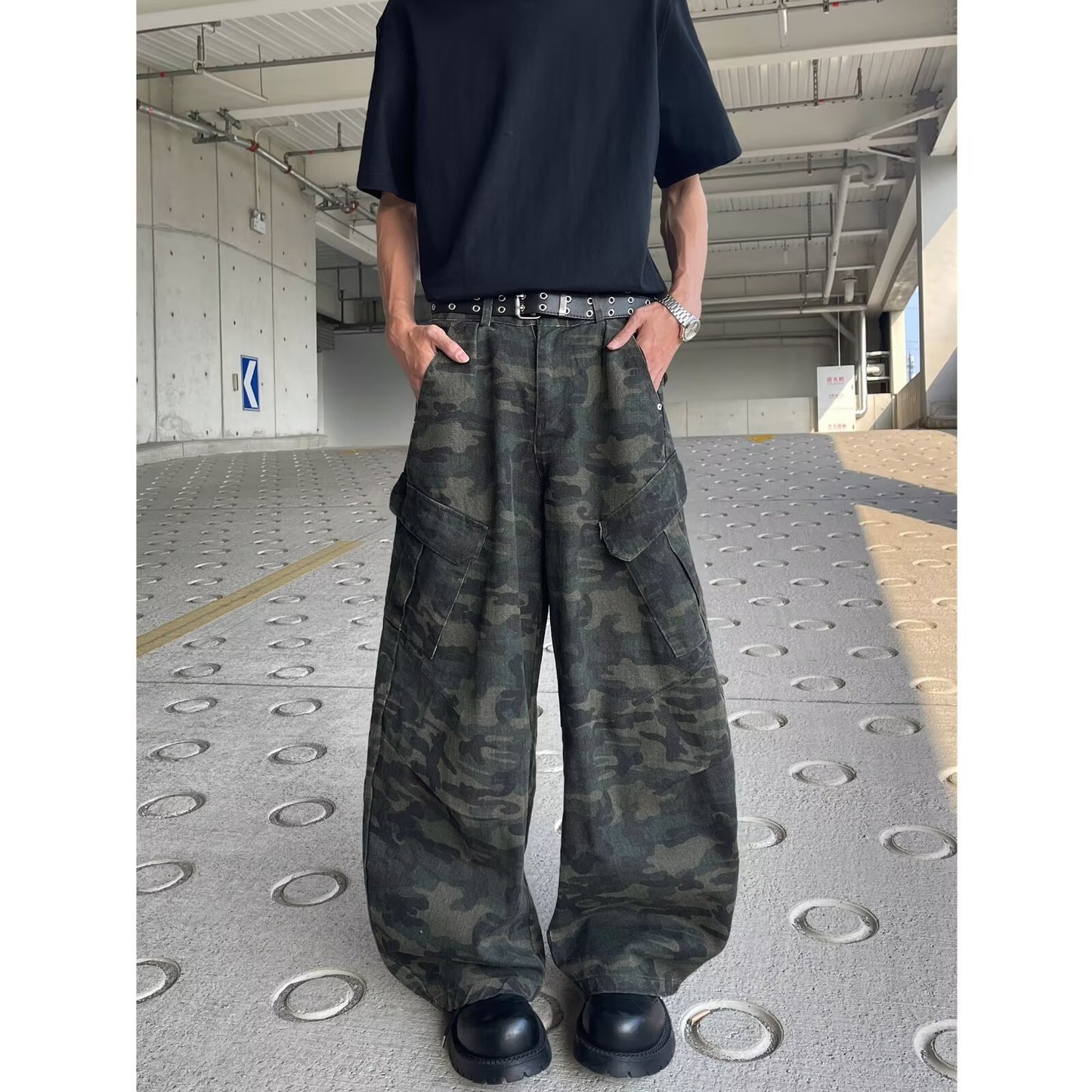 Multi Pocket Camouflage Wide Leg Workwear Pants