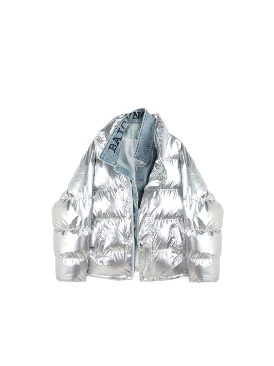 Loose Fit Denim Stitching Down Jacket for Women